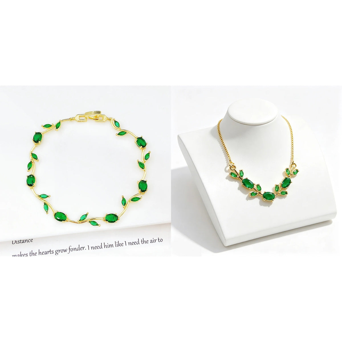Trendy Charm Crystal Leaf Vine Flower Rhinestone Bracelet Necklace Jewelry Sets Luxury for Women Girl Party Wedding Jewelry Gift