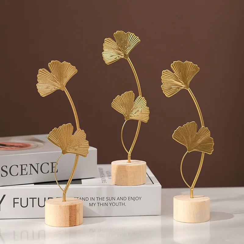 1pcs Golden Ginkgo Leaf Feather Metal Model Figurines Manual Desktop Crafts Ornaments Photo Props Statues Sculptures Home Decor