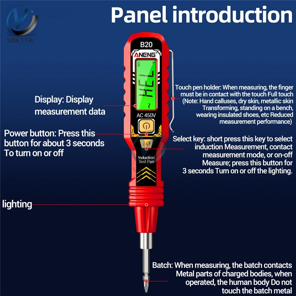 B20 Voltage Tester Pen AC/DC Electrical Induction Test Pencil Buzzer Alarm Voltage Detector Breakpoint Finder Diagnostic Tools