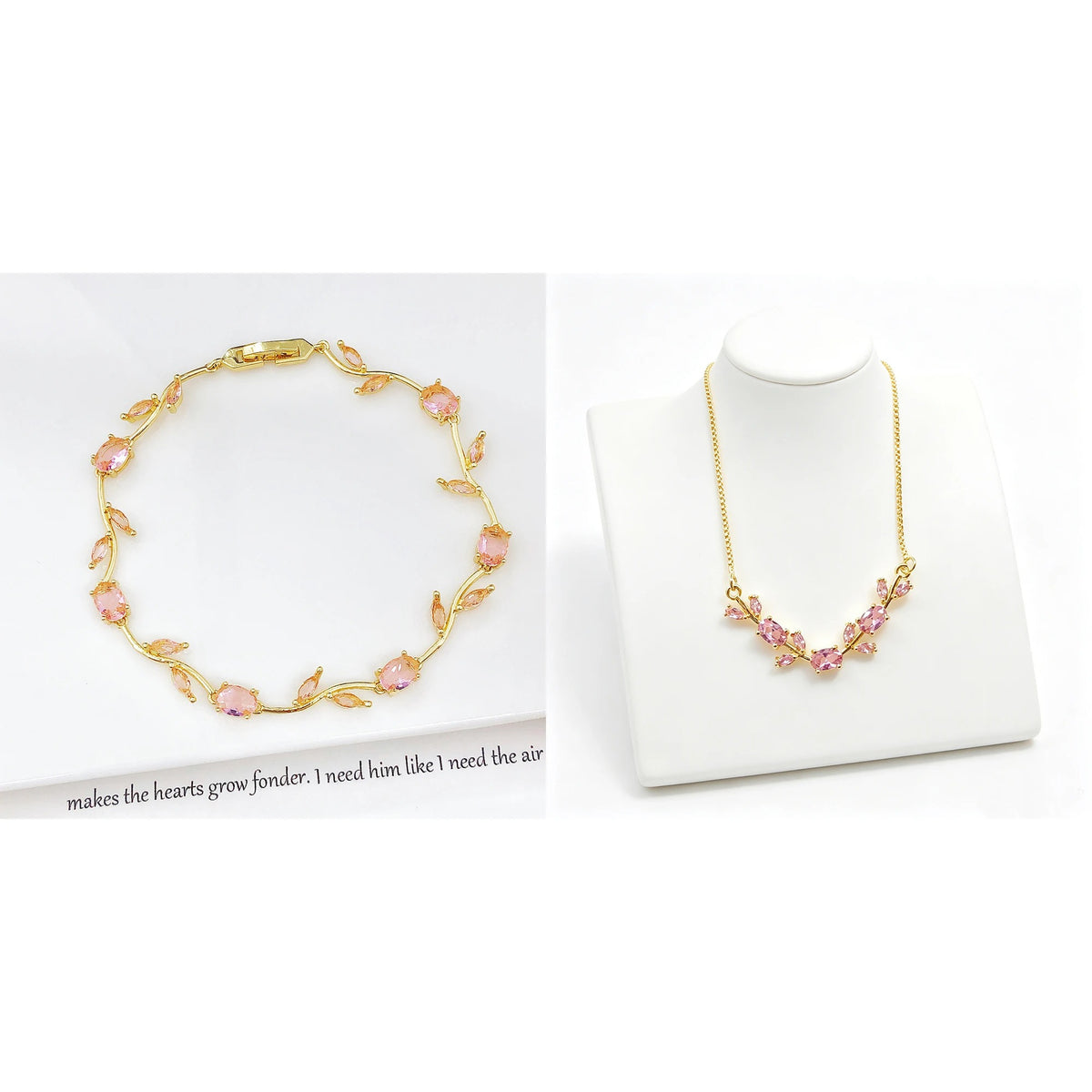 Trendy Charm Crystal Leaf Vine Flower Rhinestone Bracelet Necklace Jewelry Sets Luxury for Women Girl Party Wedding Jewelry Gift