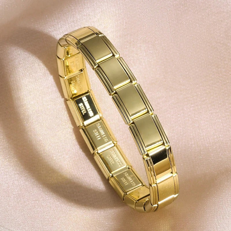 FTCY Italian Charm Stainless Steel Bracelets For Women Men 9mm Width Elastic DIY Modular Bracelet Jewelry Gift
