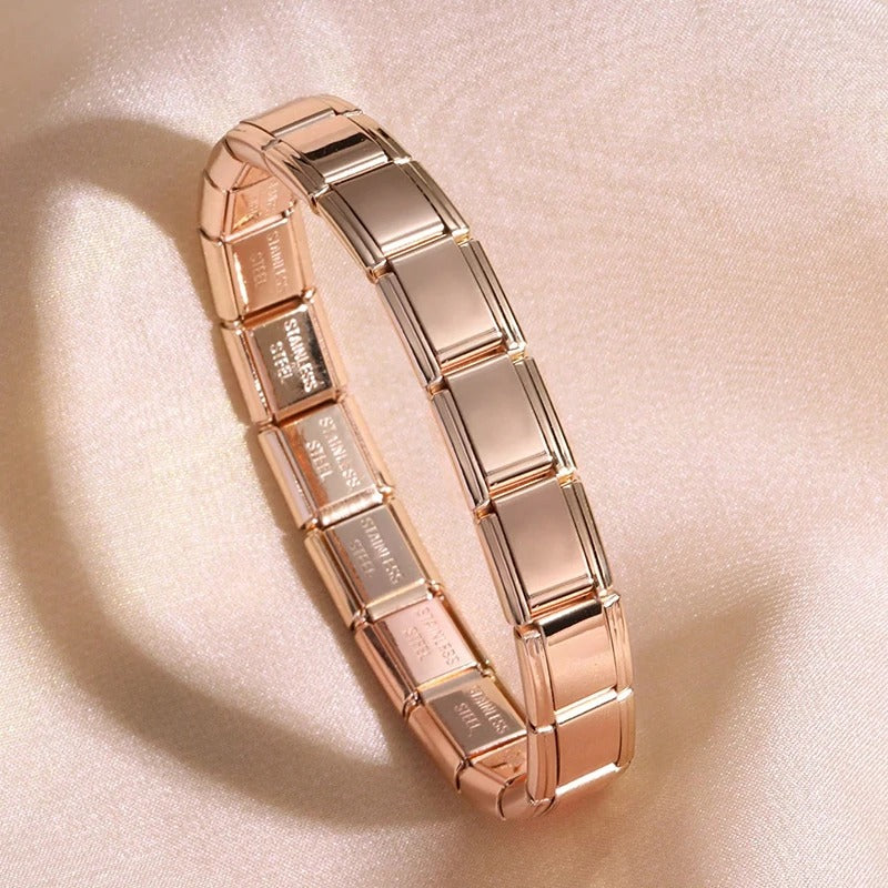 FTCY Italian Charm Stainless Steel Bracelets For Women Men 9mm Width Elastic DIY Modular Bracelet Jewelry Gift