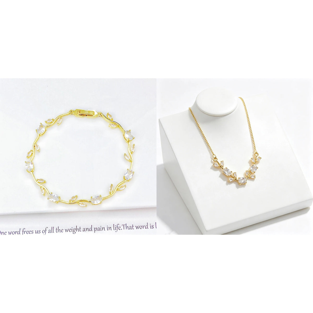 Trendy Charm Crystal Leaf Vine Flower Rhinestone Bracelet Necklace Jewelry Sets Luxury for Women Girl Party Wedding Jewelry Gift
