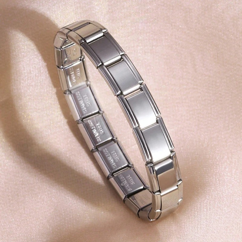 FTCY Italian Charm Stainless Steel Bracelets For Women Men 9mm Width Elastic DIY Modular Bracelet Jewelry Gift